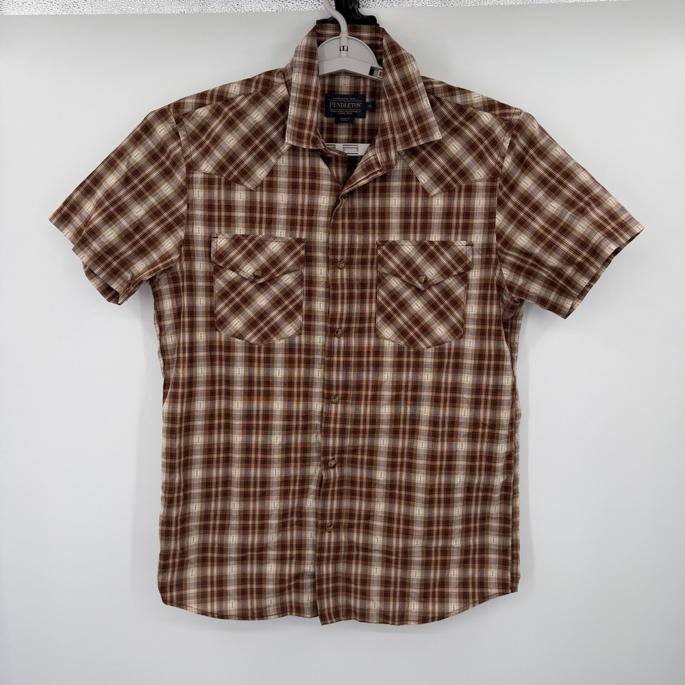 Pendleton Frontier Mens Brown Plaid Western Short Sleeve Button Down Shirt M